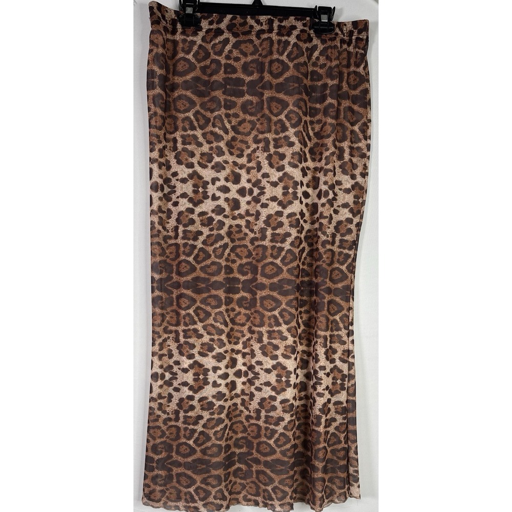 Leopard Print Maxi Skirt - Brown Stretch Pull-On Long Skirt for Women